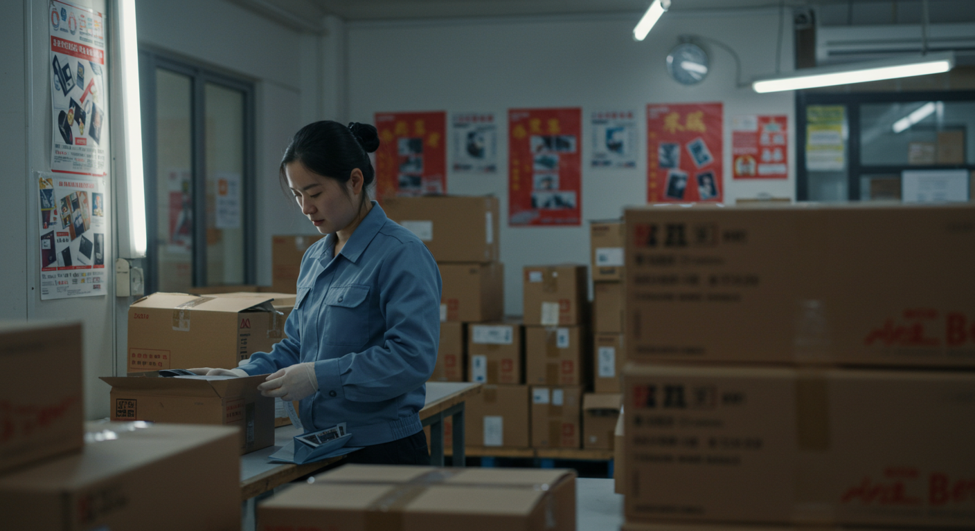 Логистический центр с самолетом, грузовиком и поездом, загружающими пакеты 1688.