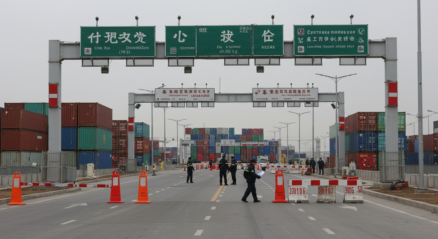 Логистический центр в Гуанчжоу с грузовиками и контейнерами для мультимодальной доставки