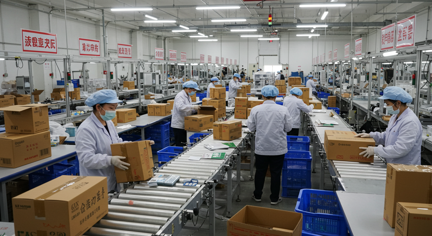 Логистический центр в Китае с грузовиками для поставок в Россию