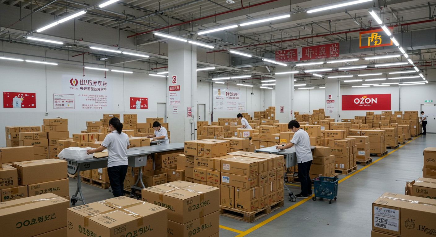 Логистический центр в Китае, где происходит консолидация товаров и упаковка грузов.