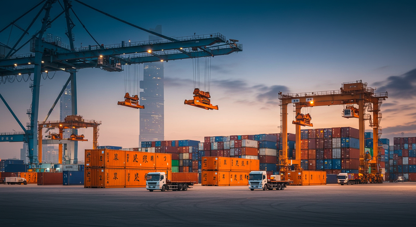 Логистический центр в Китае с грузовиками и спецтехникой GOMARKT.RU