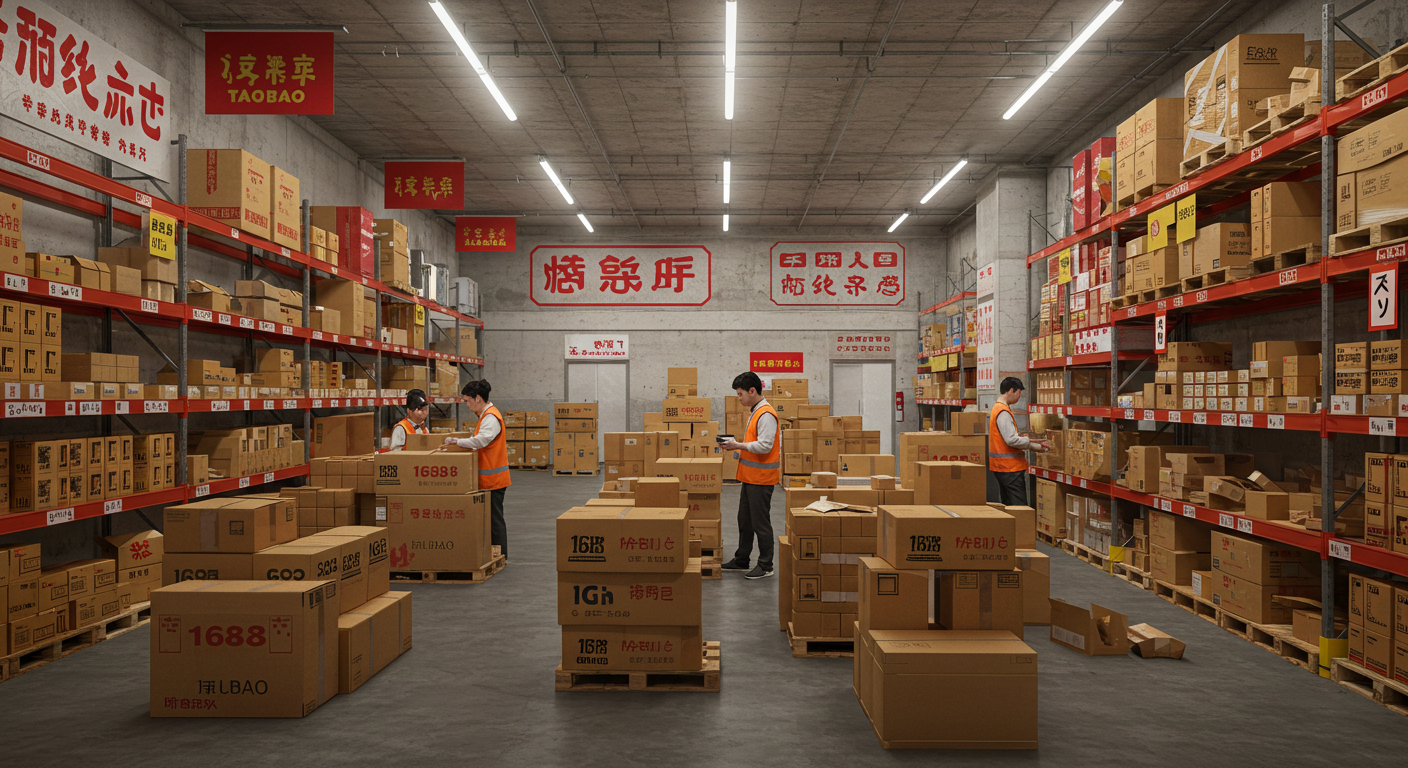 Логистический центр в Китае с работниками, проверяющими отправления для России