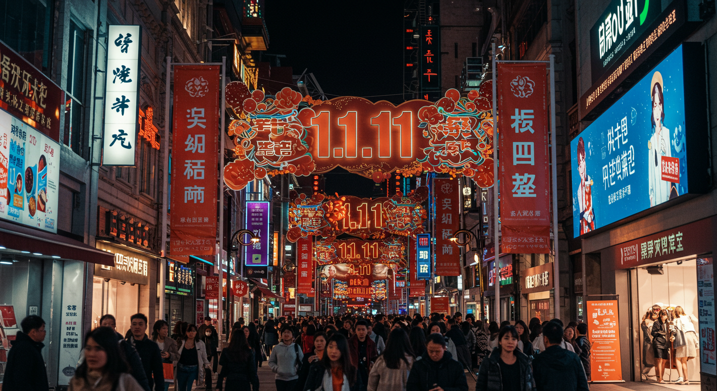 Логистический центр в Китае во время шопинг-фестиваля 11.11 с сортировкой посылок.