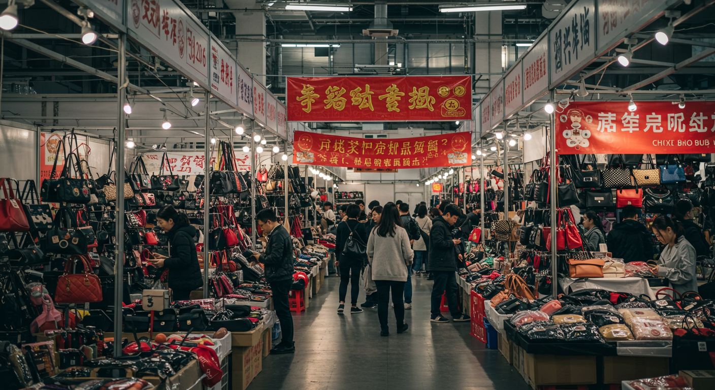 Модные женские сумки на коробках с логотипами ТЯК, готовые к продаже на маркетплейсе.