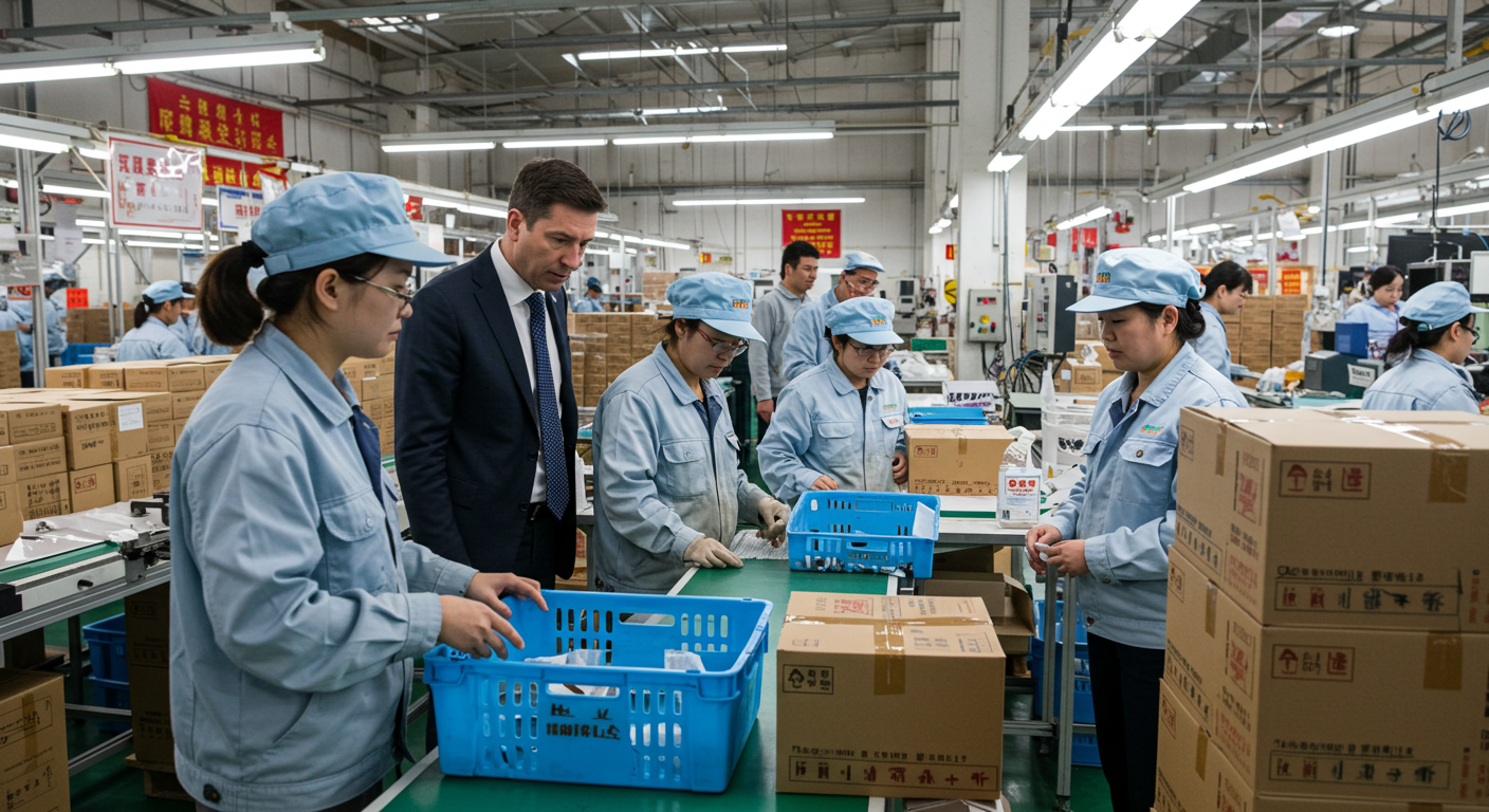 Молодой предприниматель и поставщик обсуждают образцы в офисе склада