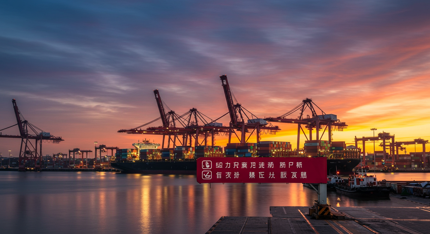 Мультимодальный логистический хаб в Китае с контейнерами и электрическими грузовиками.