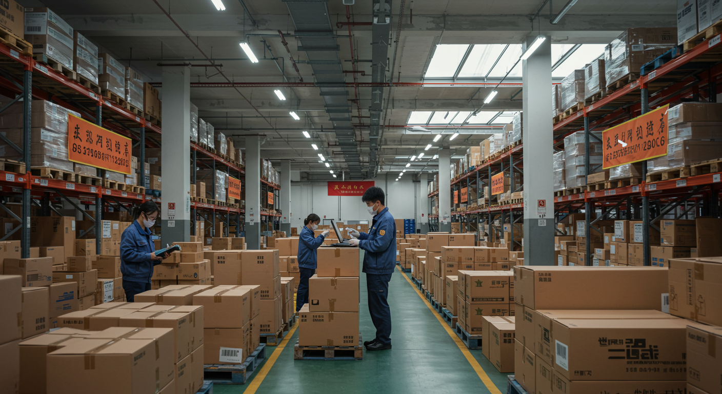 Офис логистики с документами и китайскими и российскими флагами для доставки из Китая