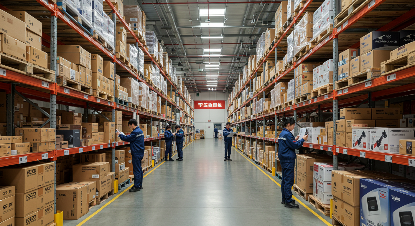 Оптовый рынок электроники ТЯК в Москве с рядами ярко оформленных стендов