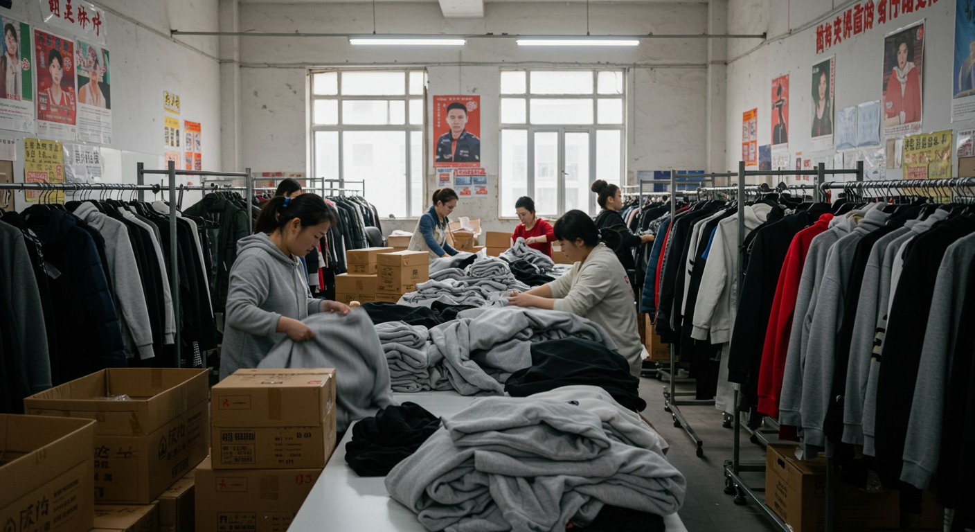 Оптовый рынок китайской электроники с наушниками и смарт-часами на полках