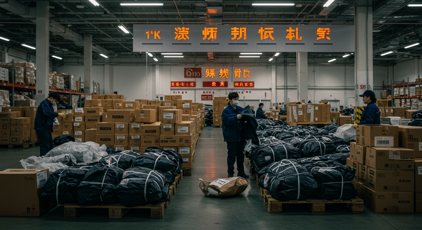 Оптовый рынок Садовод с зимними женскими куртками на витринах под ярким освещением