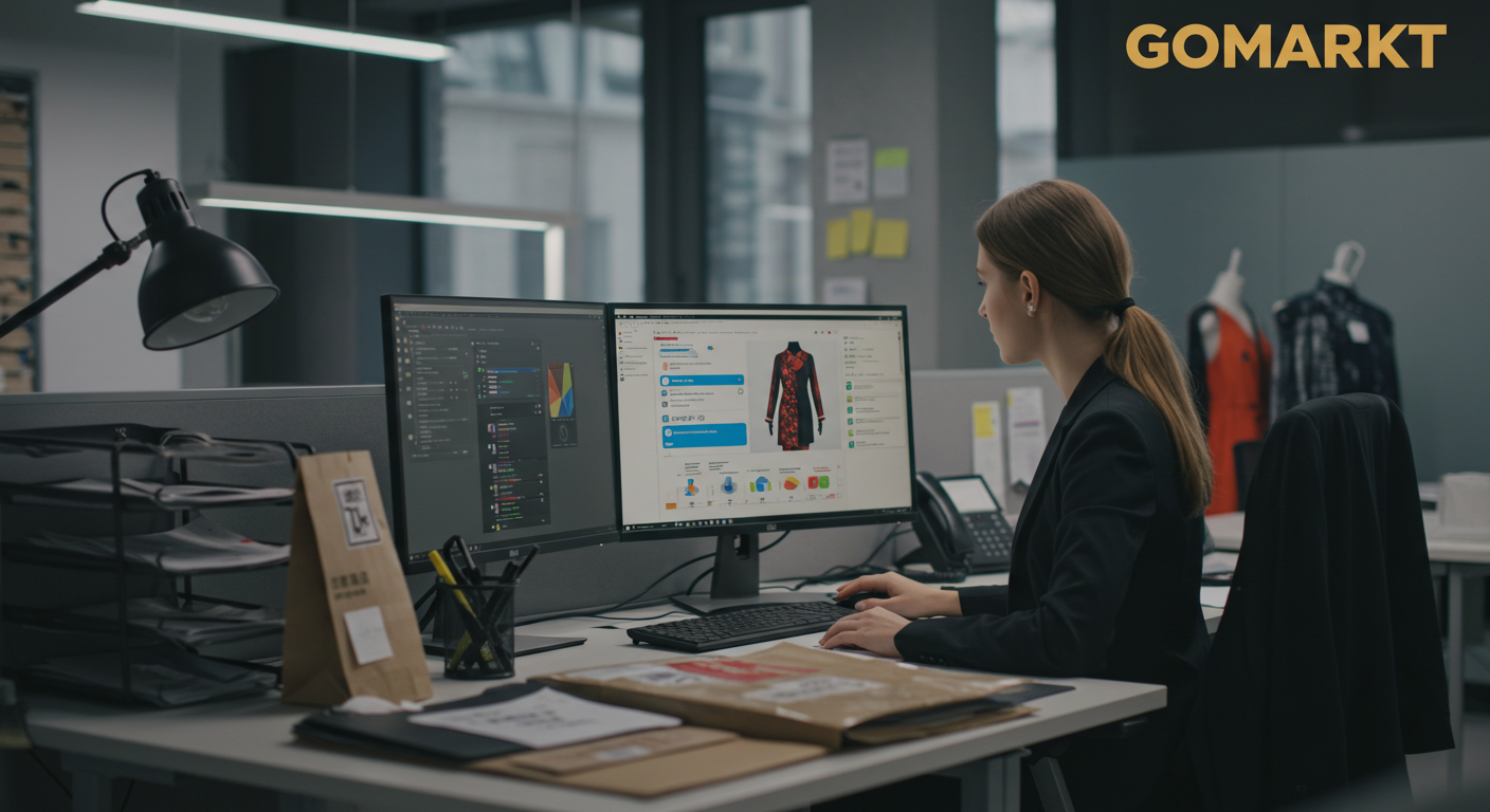 Оптовый рынок в Москве, павильон с женскими платьями ТЯК на вешалках