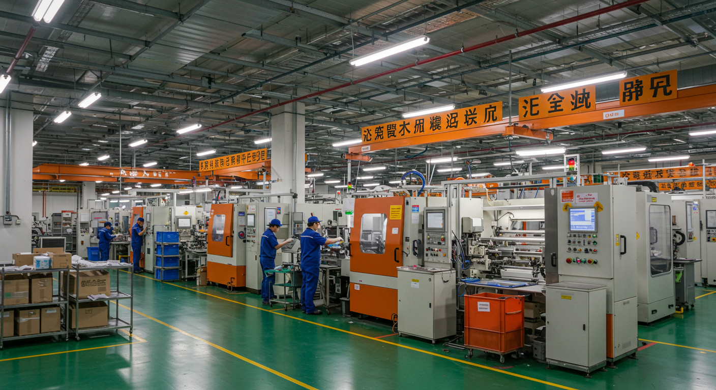 Панорама производственного кластера в Китае с фабриками и логистическим центром