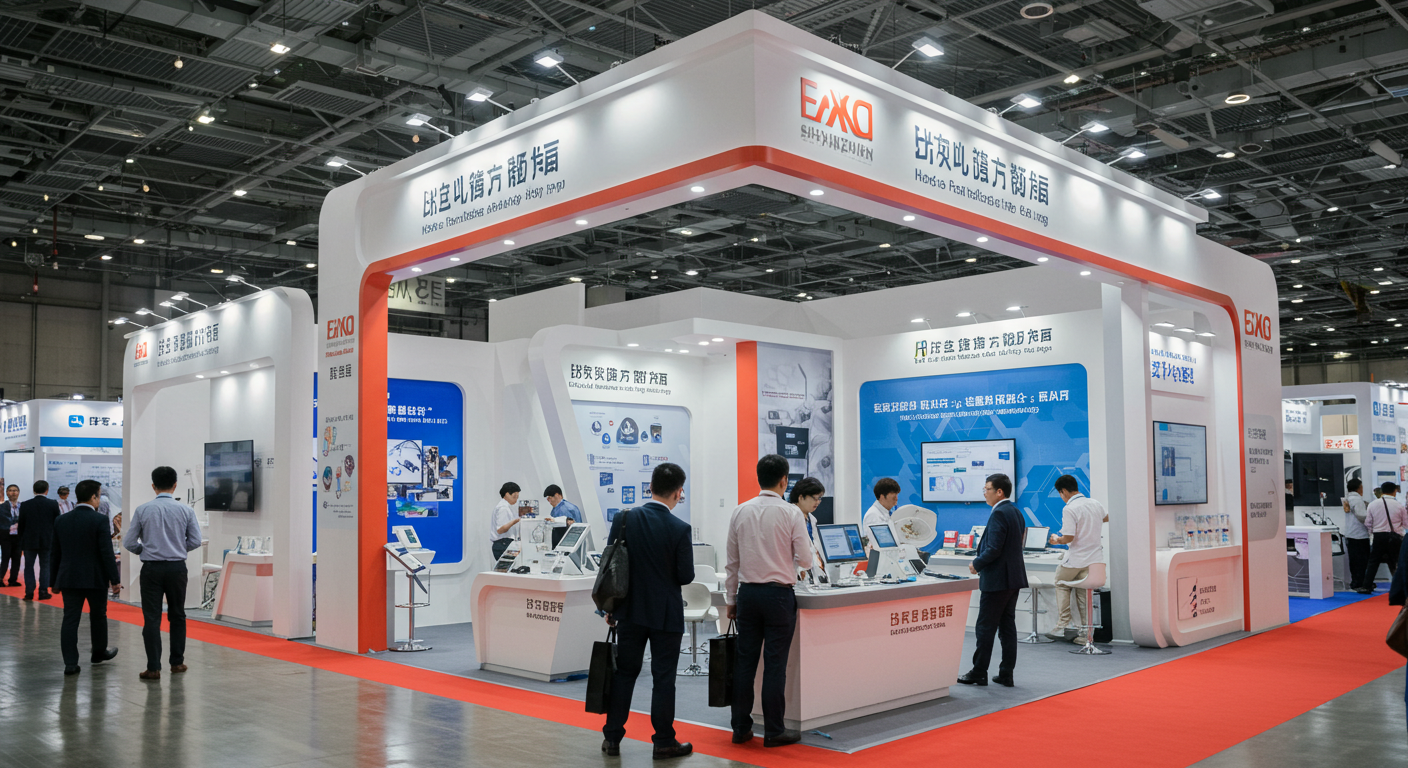 Панорама выставочных павильонов в Шэньчжэне с игрушками и текстилем