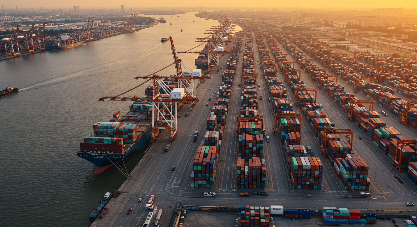 Панорамный вид на лучшие порты Китая с маршрутами в Россию на карте