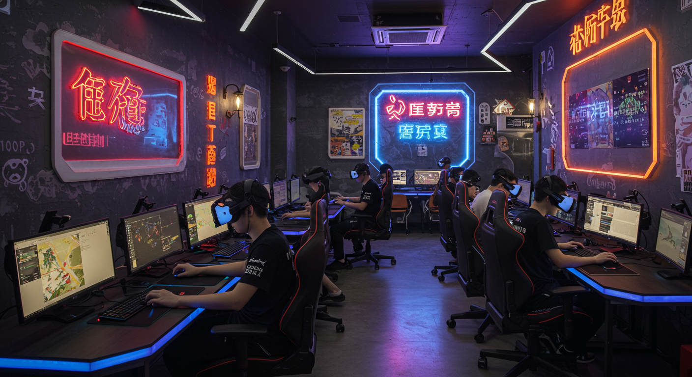 Панорамный вид на хаб киберспортивных стартапов с VR-тестированием и стримингом в Китае