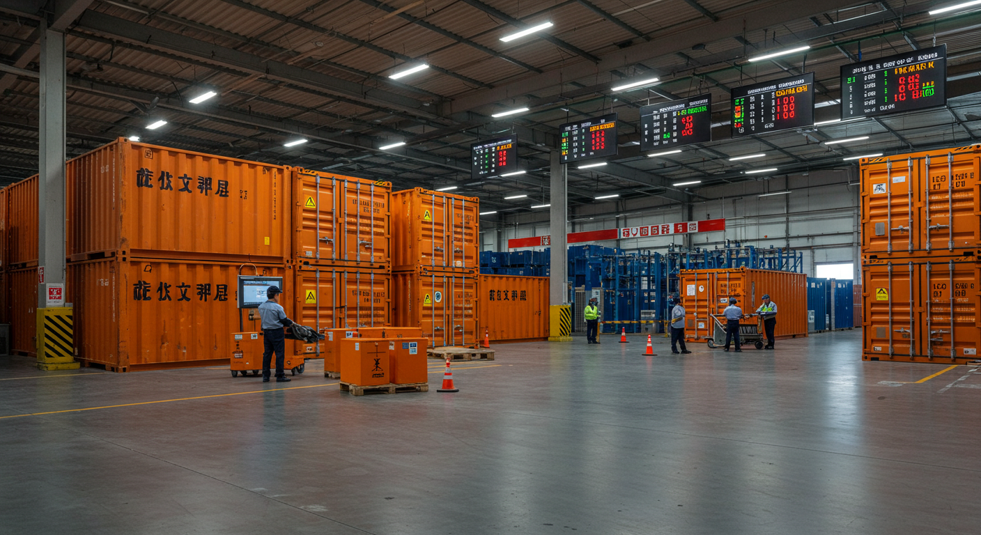 Панорамный вид на контейнерный терминал с грузами для экспорта из Китая