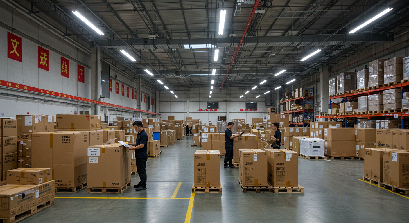 Покупатели в китайском мебельном шоуруме в Фошане рассматривают диваны и обеденные комплекты.