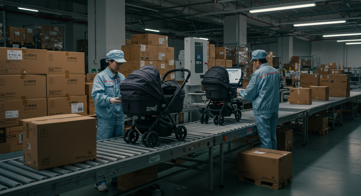 Поврежденные коляски в складском помещении, продавец с документами