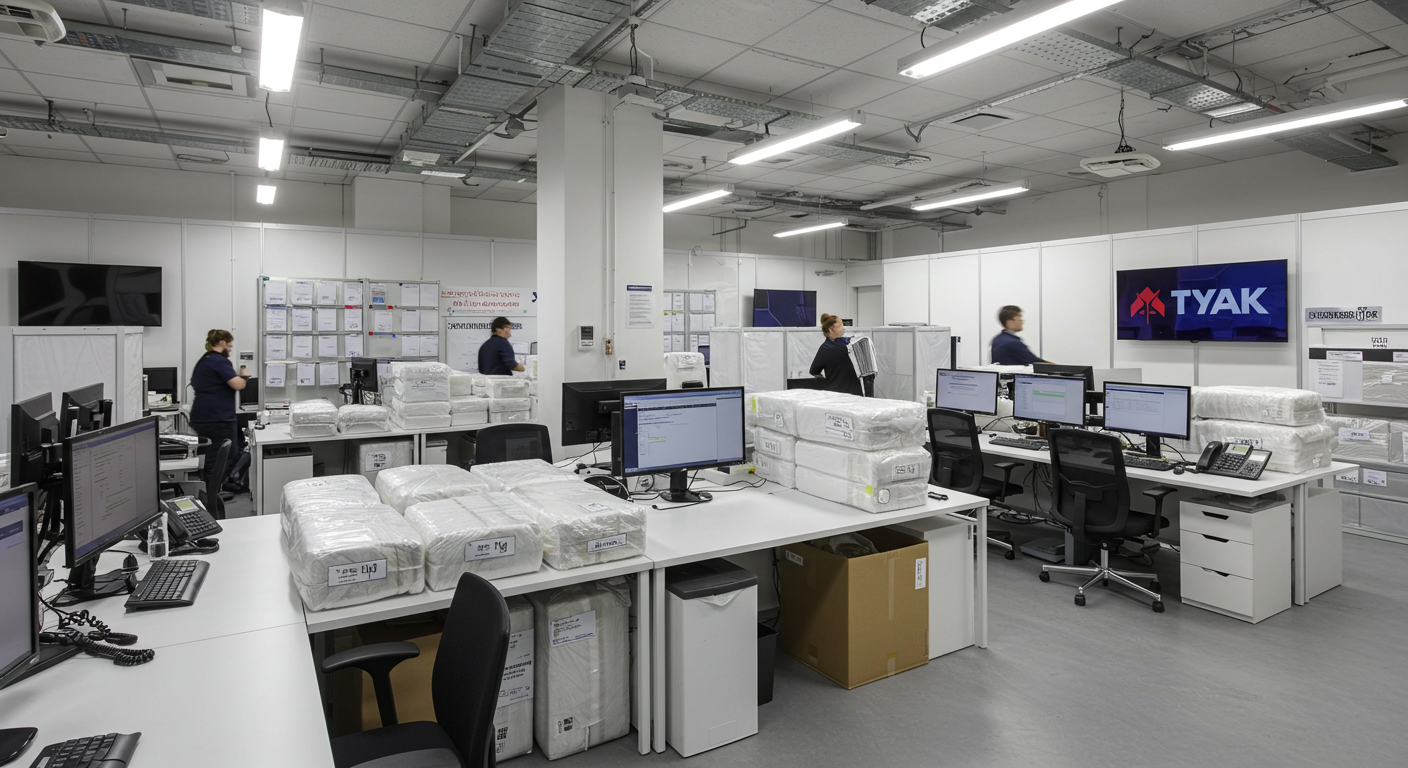 Прилавок текстильного продавца с постельным бельем и сертификатами в ТЯК