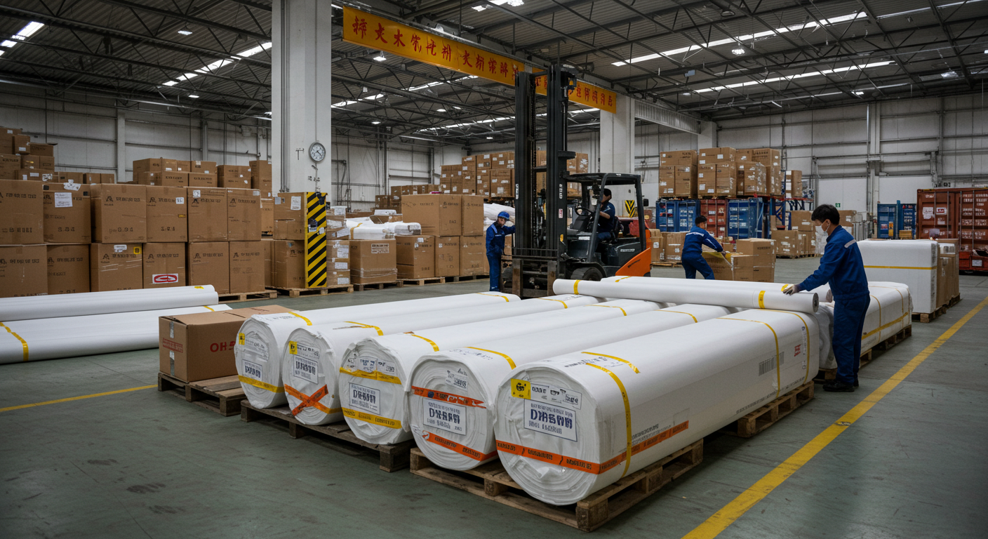 Производственный цех текстильной фабрики с машинами и проверкой качества