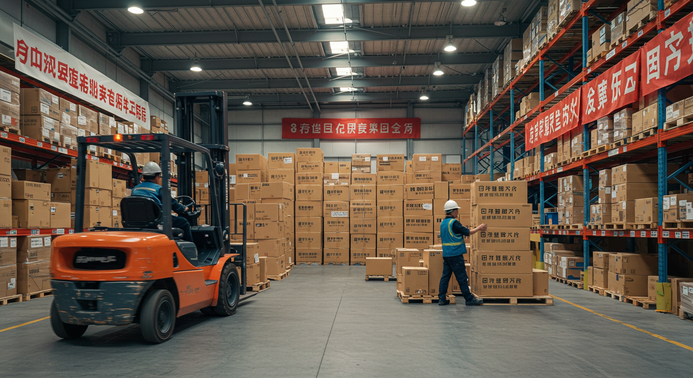 Рабочее место дропшиппера с ноутбуком и образцами товаров из Китая