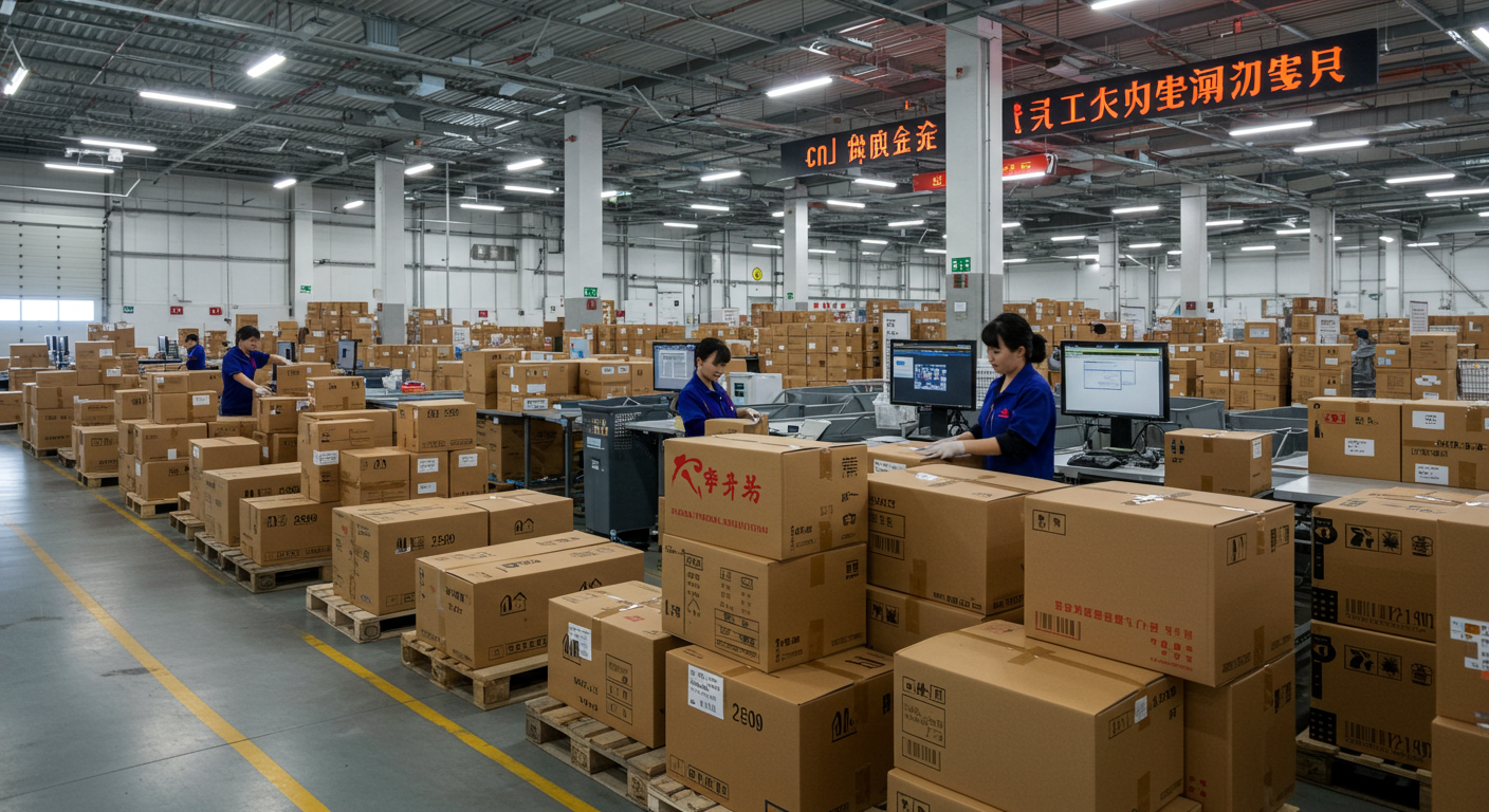 Рабочее место с продуктами из Китая и документами для логистики