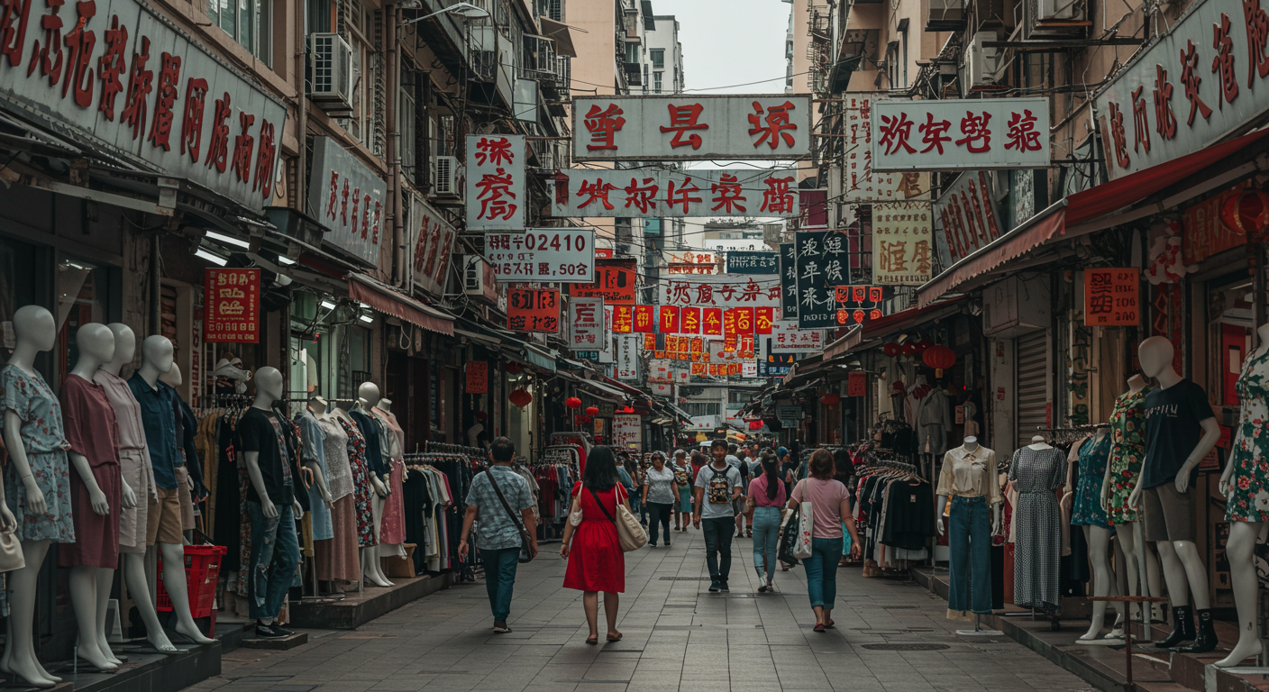 Рабочие на фабрике в Китае собирают и проверяют одежду