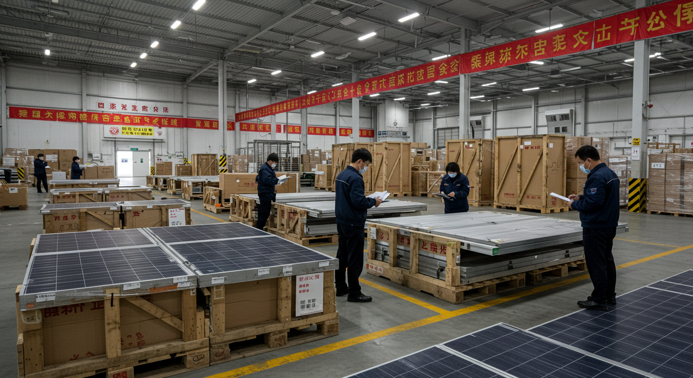 Рабочие проверяют солнечные панели на фабрике в Китае