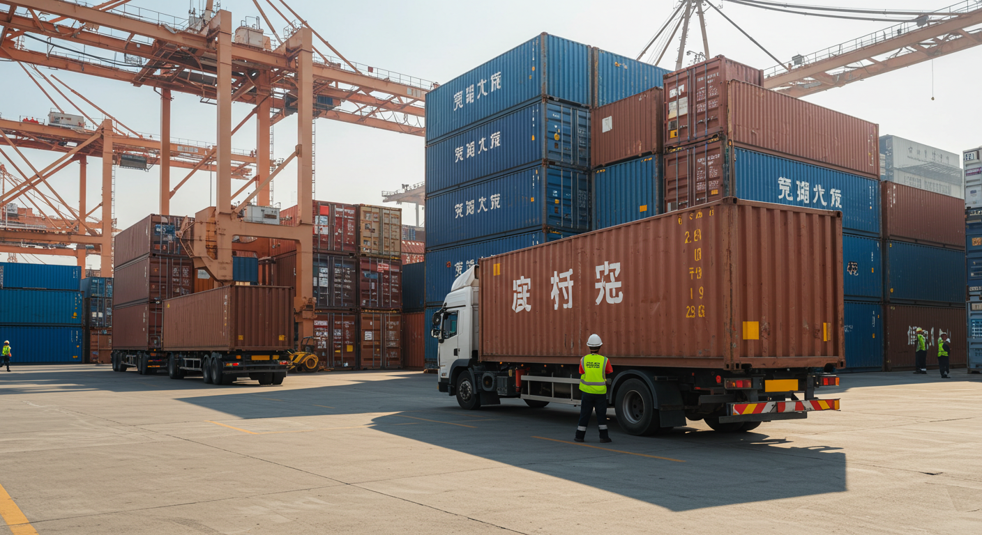 Рабочие сортируют посылки в китайском складе с логотипами 1688 и Pinduoduo