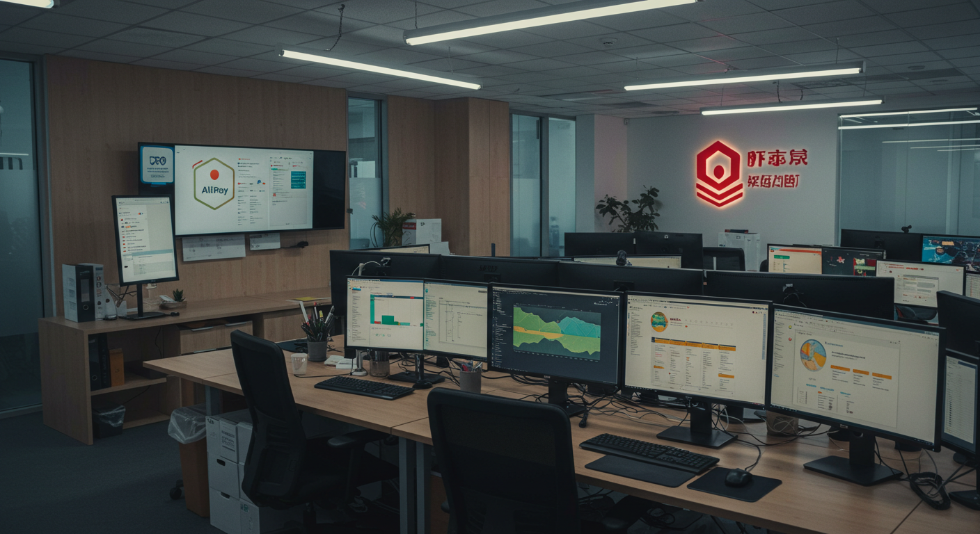 Рабочие в складе сканируют QR-коды с платёжными системами Китая