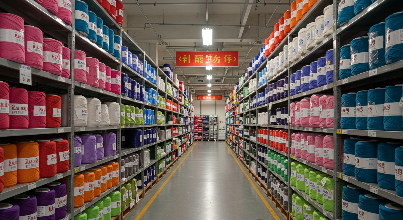 Рабочие загружают контейнер пряжей в порту Гуанчжоу для доставки в Россию