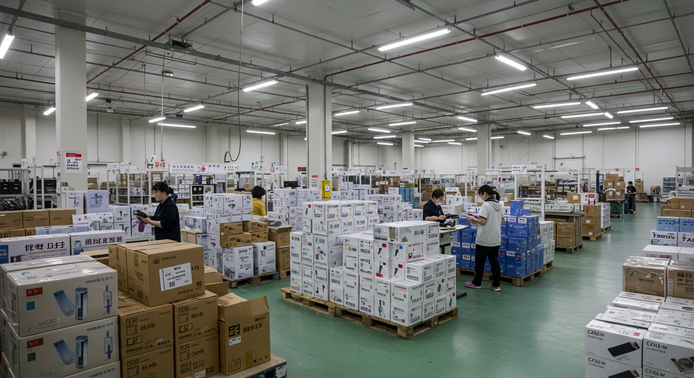 Рабочие загружают брендированные коробки на самолет в аэропорту Китая