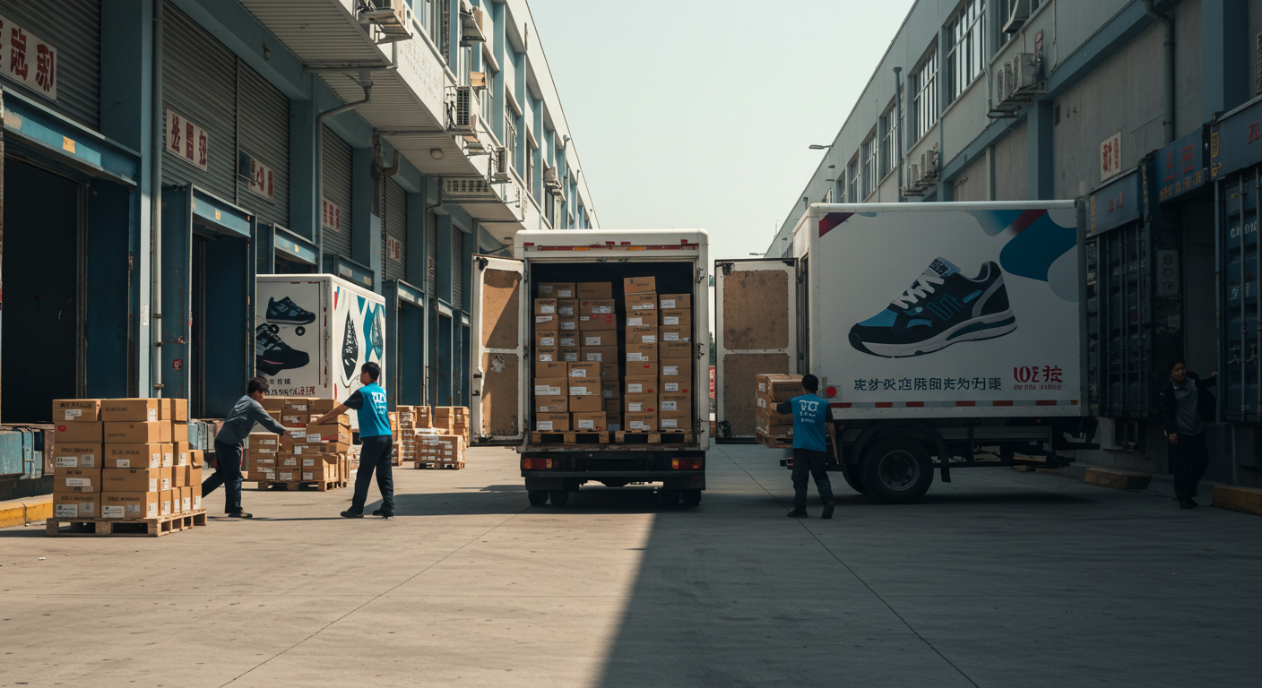 Рабочий на складе ТЯК проверяет образцы обуви с сертификатами.