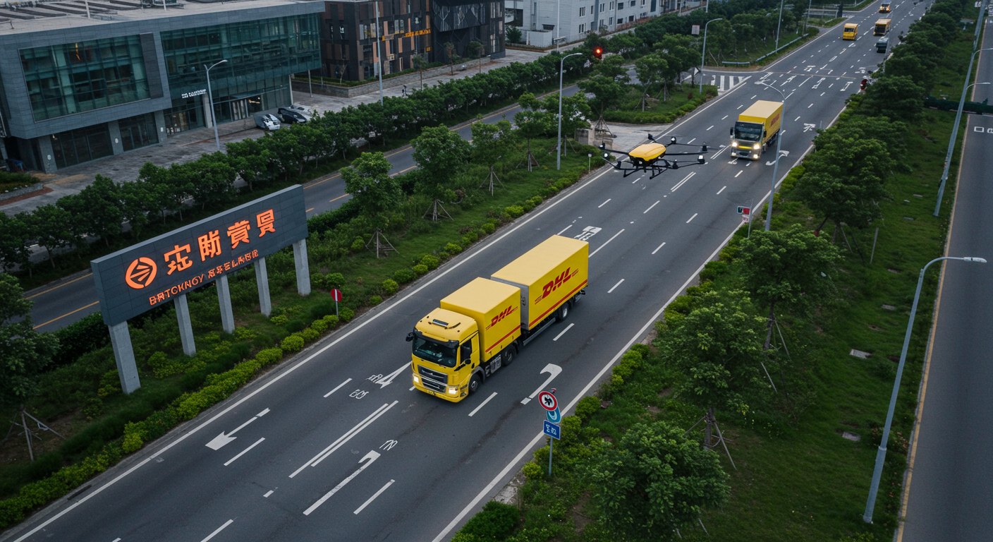 Работники DHL обрабатывают посылки в высокотехнологичном сортировочном центре