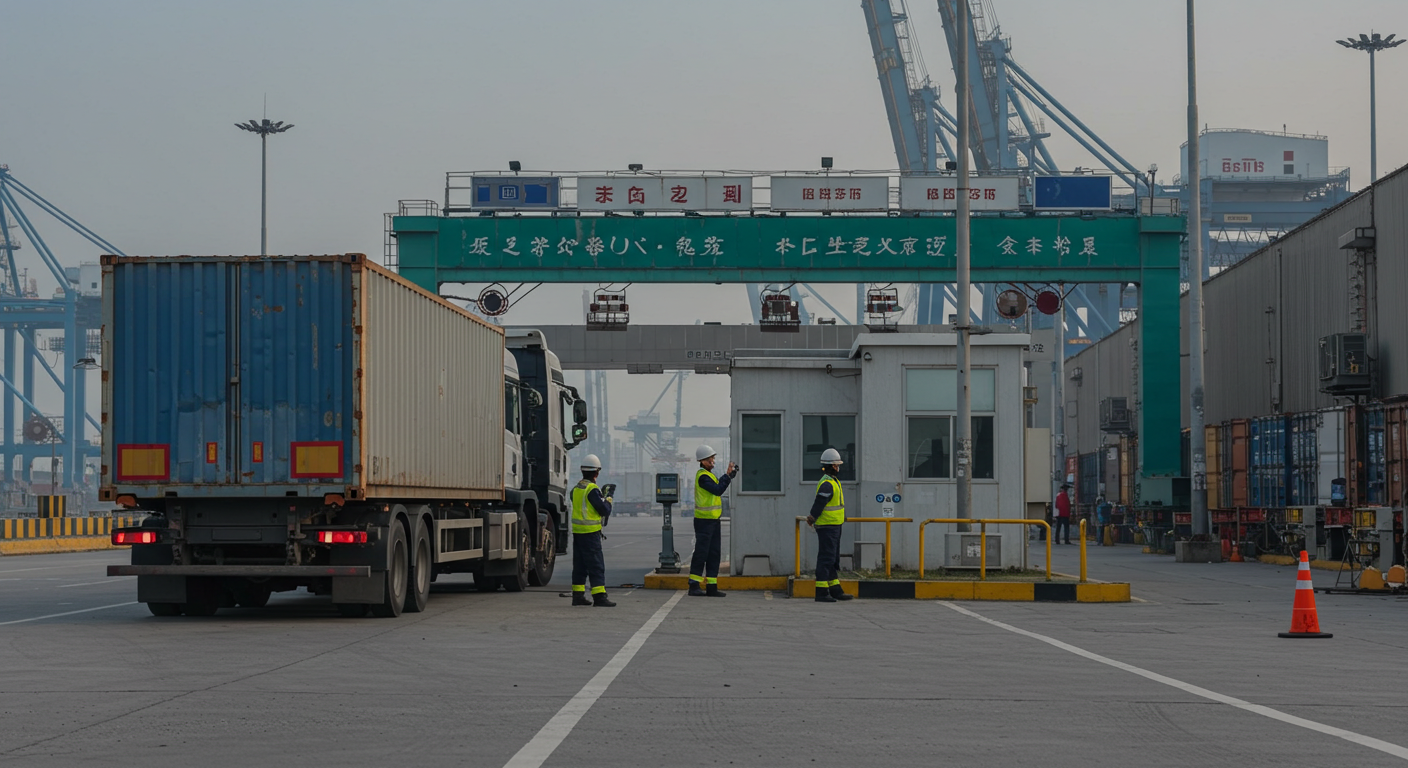 Работники проверяют импортные товары в современном таможенном складе Китая