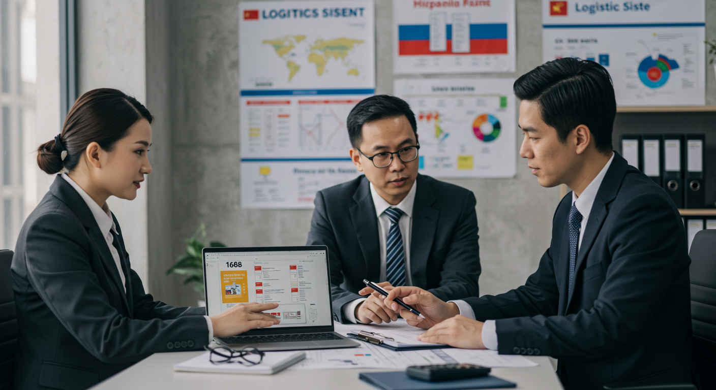 Работники проверяют маркированные коробки в современном китайском складе.