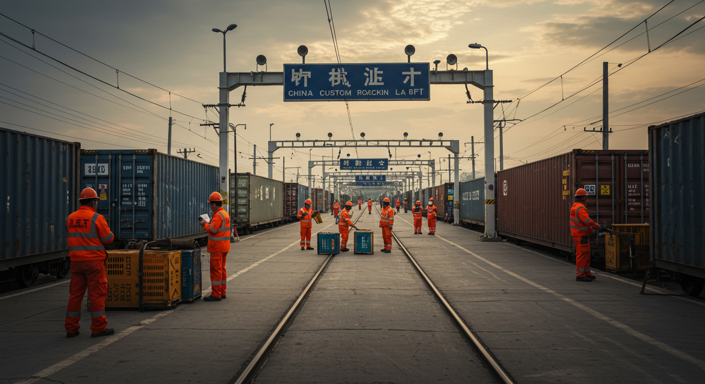 Работники загружают карго в грузовики в логистическом центре Иу