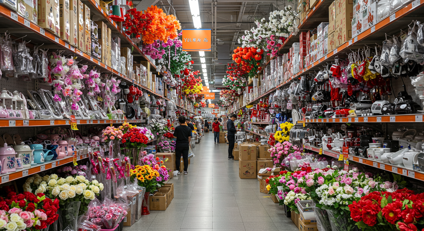 С высоты птичьего полета вид на рынок Иу с множеством магазинов