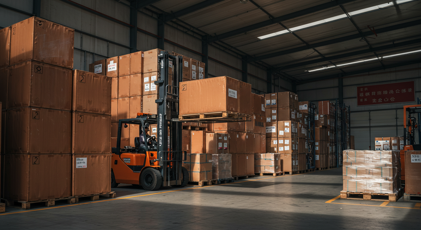 Схема поставок из Китая: фабрика, грузовик, контейнер, таможня, склад в России