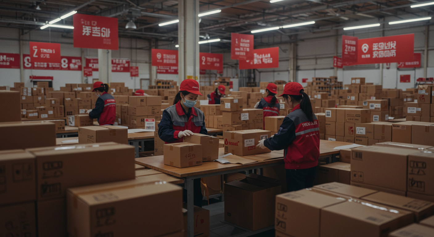 Силиконовая долина Шанхая с рекламами e-commerce во время шопинг-фестивалей