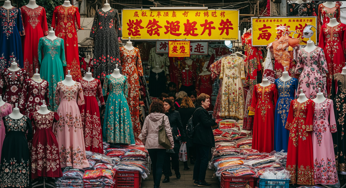 Схема поставок платья: фабрика в Китае, рынок Садовод и грузовик