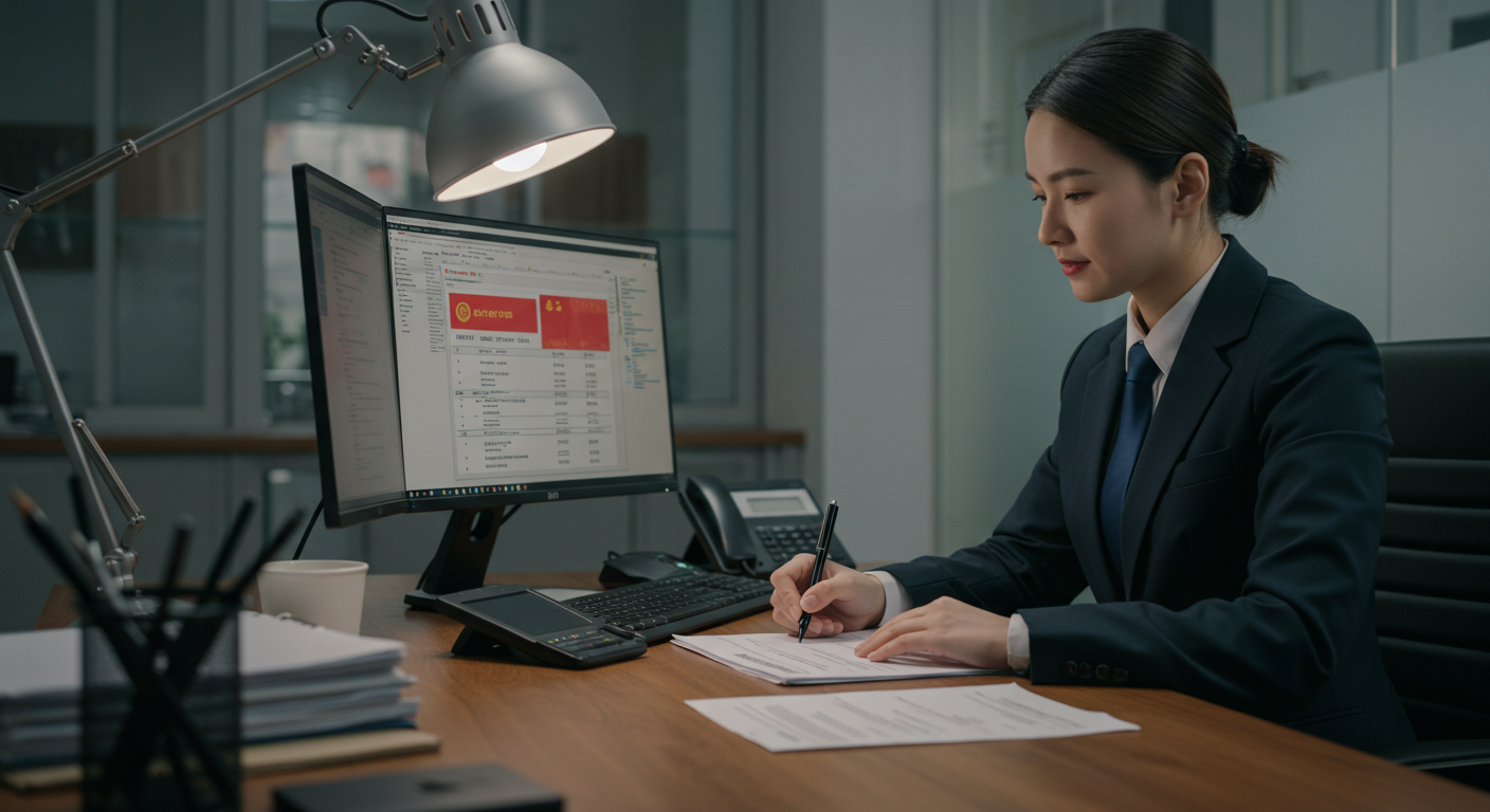 Склад экспедитора с работником, сортирующим коробки с документами для таможни