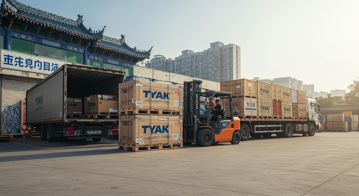 Склад GOMARKT с сотрудниками, проверяющими поставки инструментов