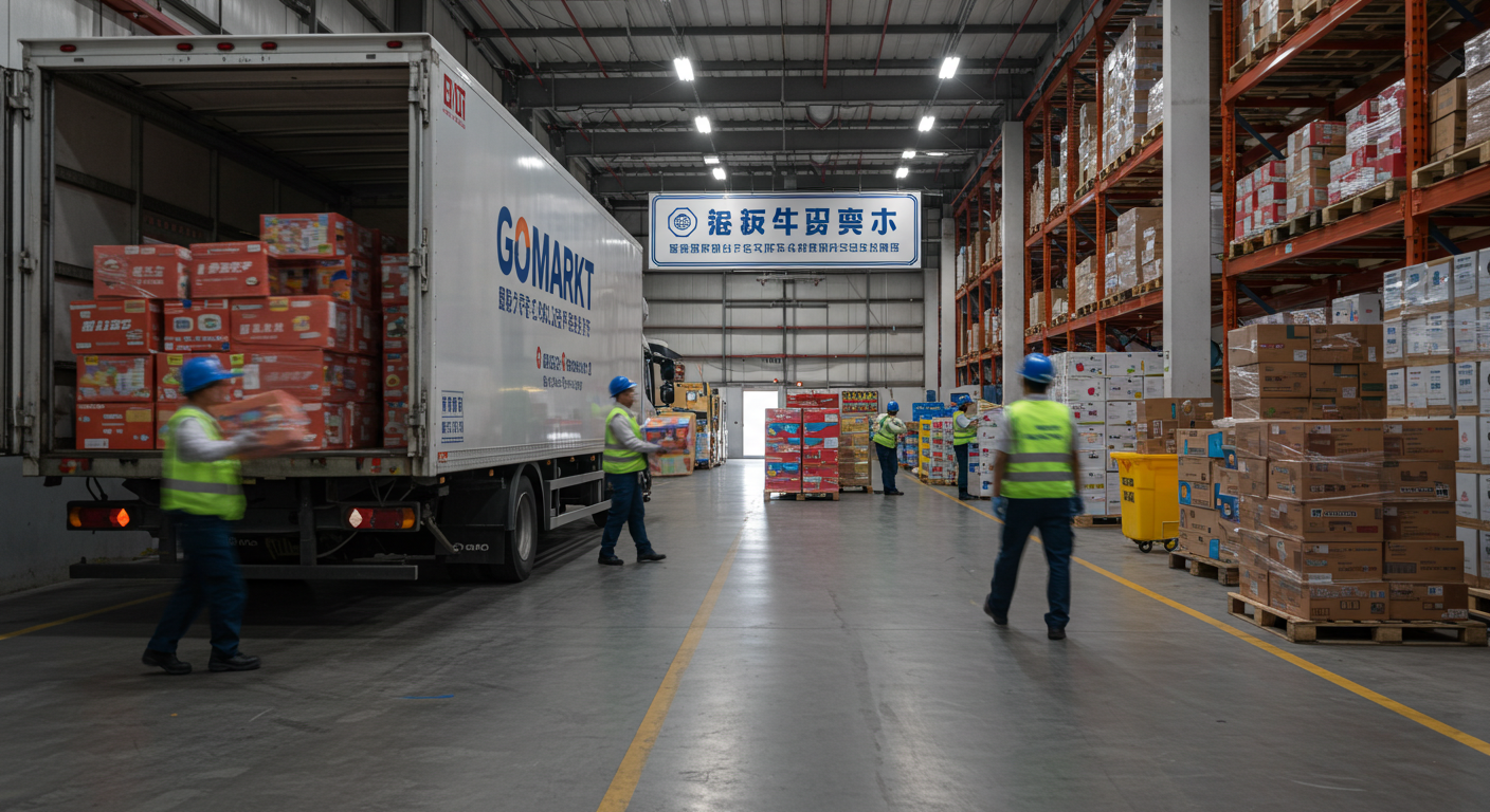 Склад игрушек с сотрудниками, упаковывающими фабричные игрушки из Китая