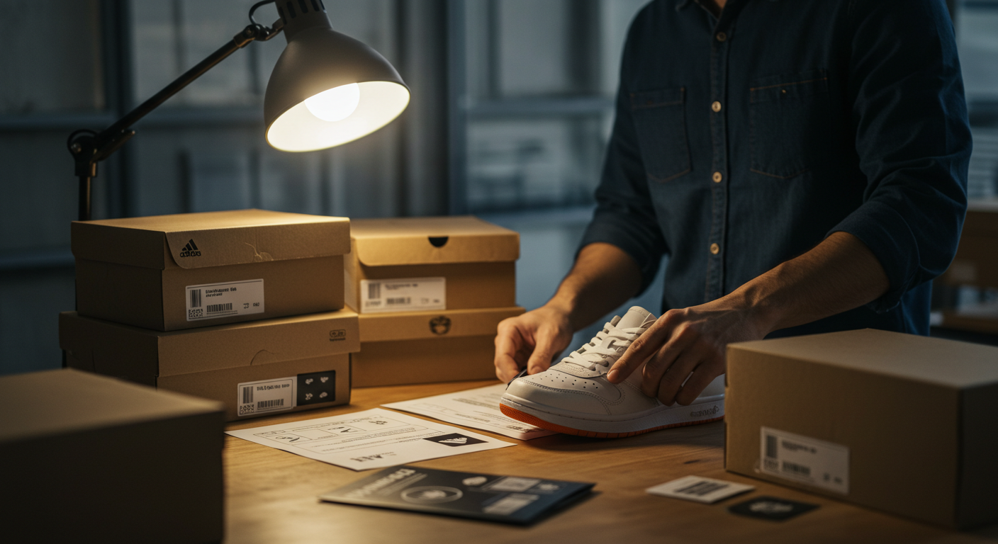 Склад кроссовок ТЯК с работниками, проверяющими и упаковывающими обувь