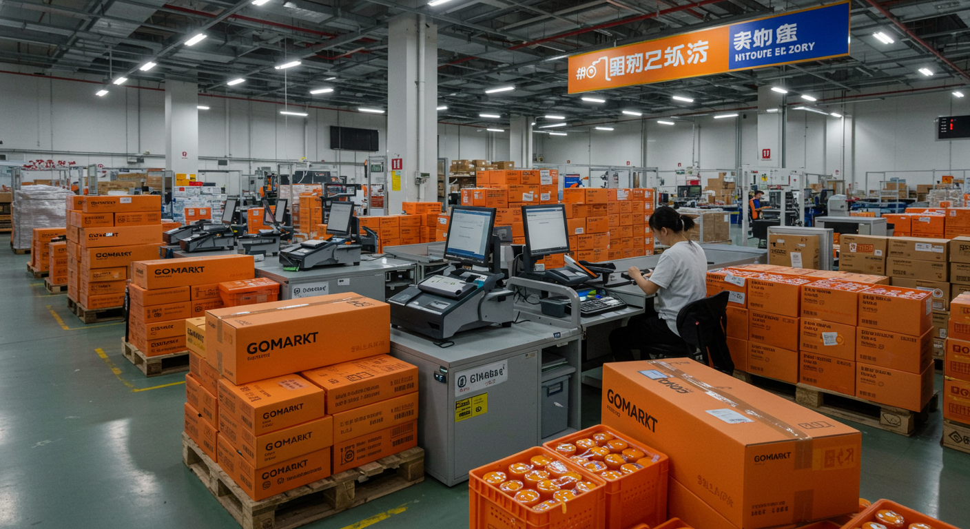 Склад с контейнерами GOMARKT и Tmall Global, логистика в действии