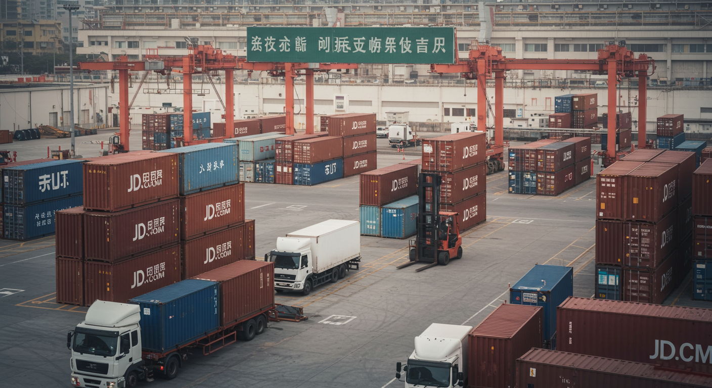 Склад с работниками, проверяющими модные товары и коробками с логотипами