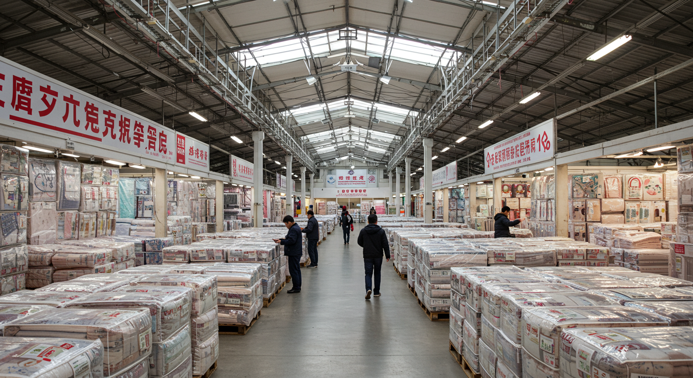 Склад текстиля ТЯК с грузовиком, загружающим постельное белье для доставки
