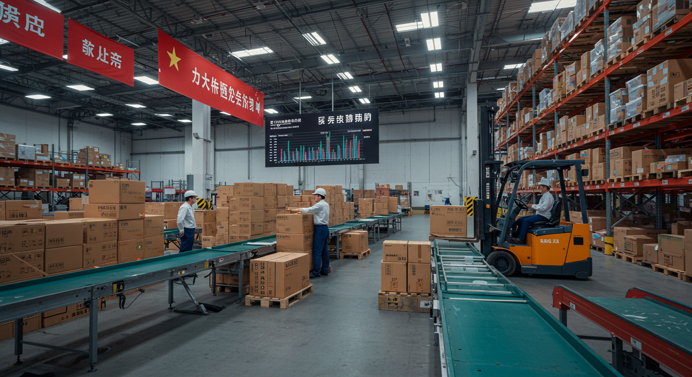 Современная торговая зона в Китае с грузовиками и контейнерами для экспорта