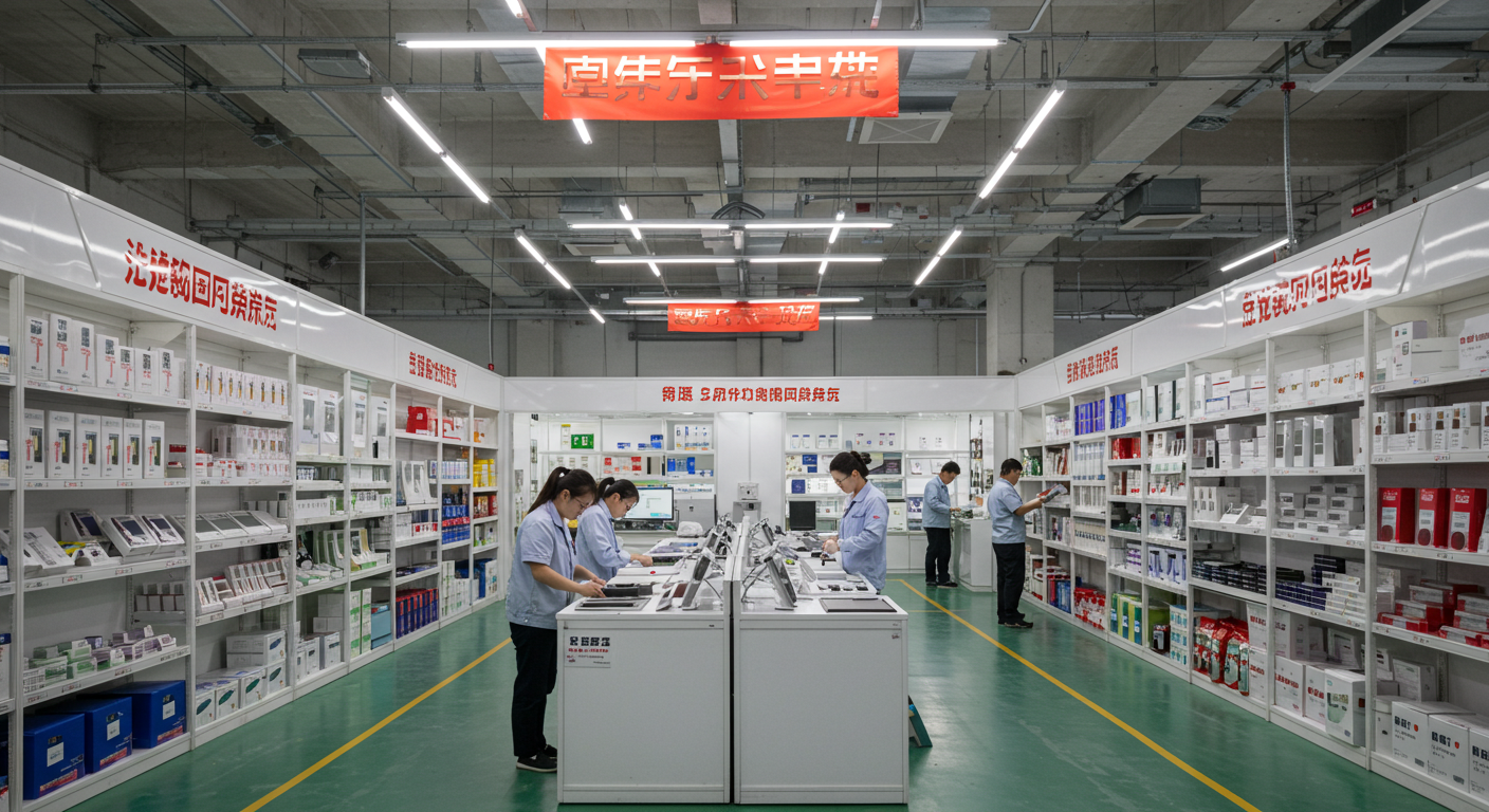 Современная улица в Шэньчжэне с доставкой товаров и магазинами электроники